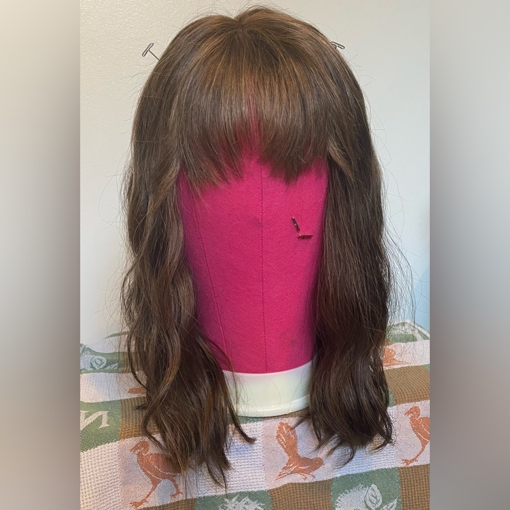 Uniwigs Melanie Wavy Brunette Human Hair Topper with bangs